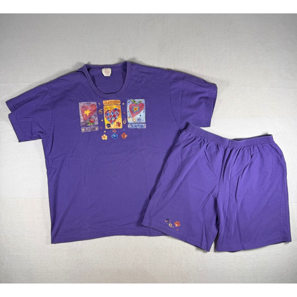 Vintage Catawba's Best Purple Live Laugh Love Pajama Set XL L Made in USA Cotton